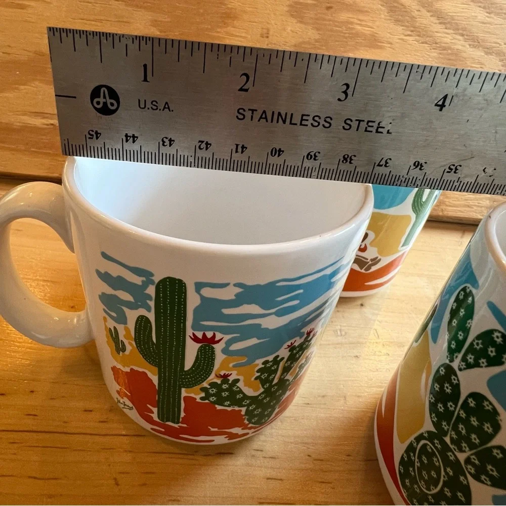 John Tams made in England set of 3 Cactus desert Ceramic coffee Mugs cowboy cup